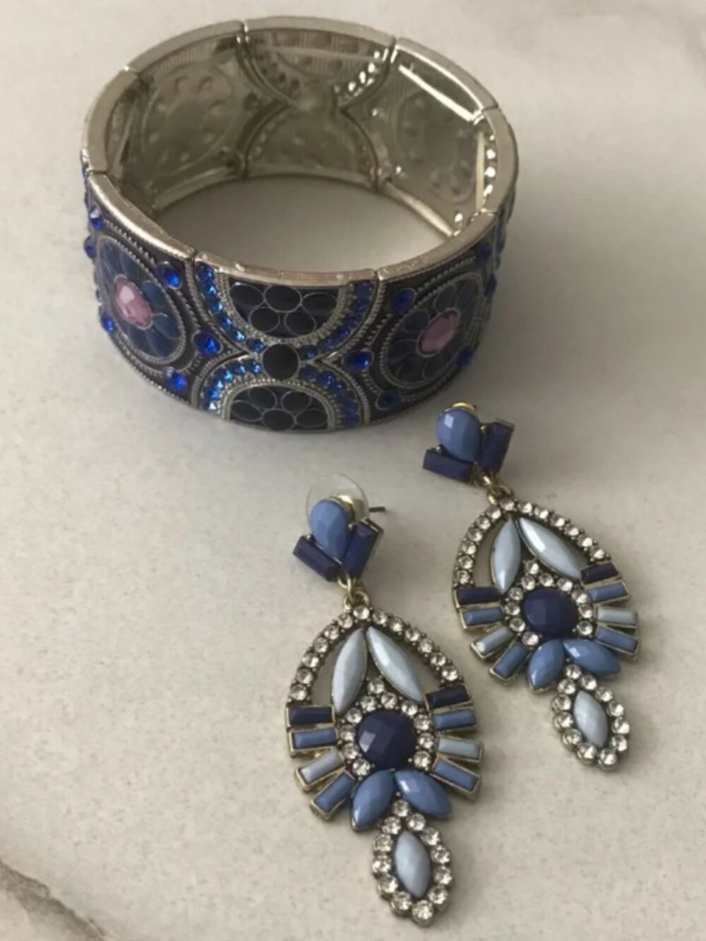 Blue Art Deco Unbranded Bangle Cuff & Matching Stud Earrings